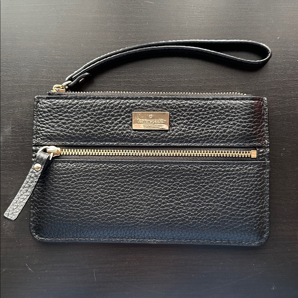 Kate Spade Black Textured Wristlet with Gold Zipper